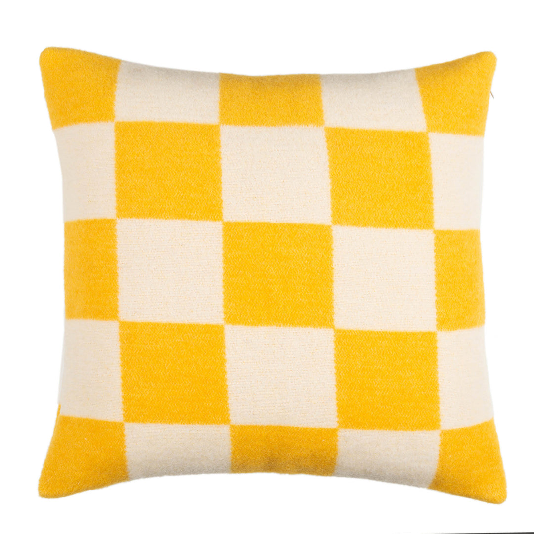 Wollkissen 45x45cm mit Karomuster in Giallo-Gelb-Offwhite