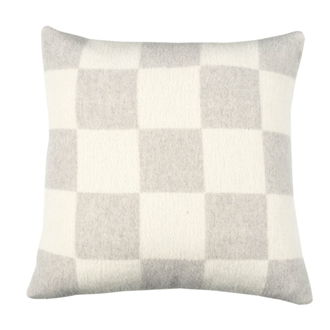Wollkissen 45x45cm mit Karomuster in Perla-Grau-Offwhite