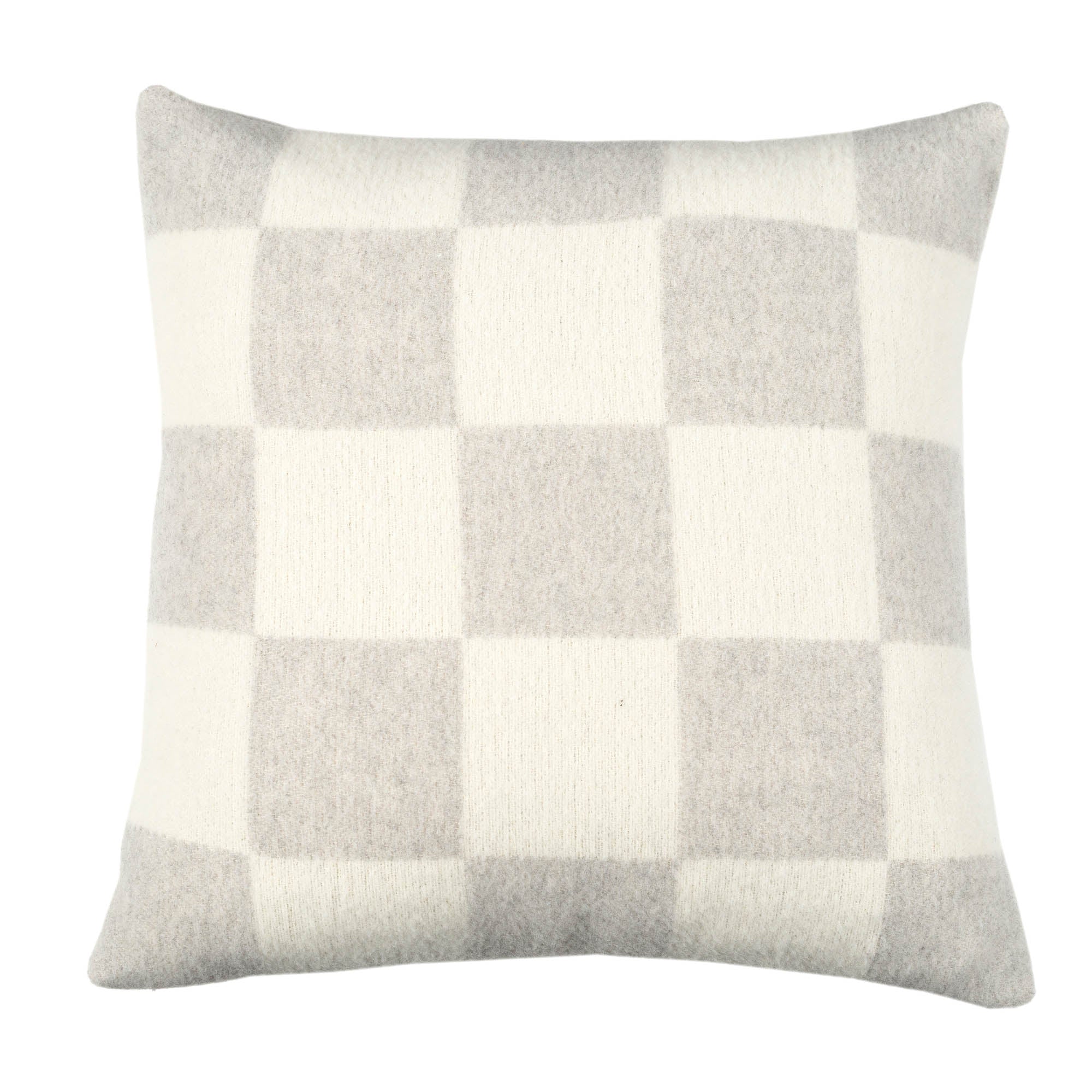 Wollkissen 45x45cm mit Karomuster in Perla-Grau-Offwhite