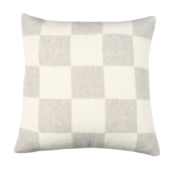 Wollkissen 45x45cm mit Karomuster in Perla-Grau-Offwhite