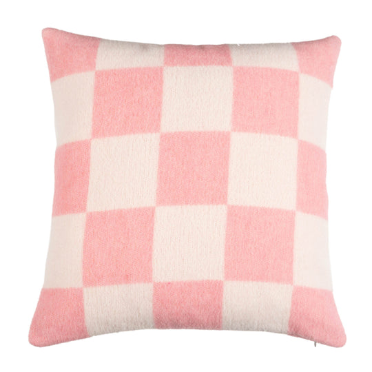 Wollkissen 45x45cm mit Karomuster in Rosé-Offwhite