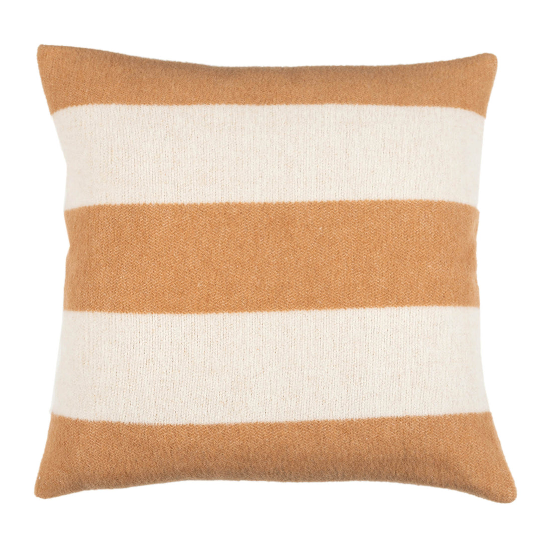 Wollkissen 45x45cm mit Streifenmuster in Cammello-Braun-Offwhite