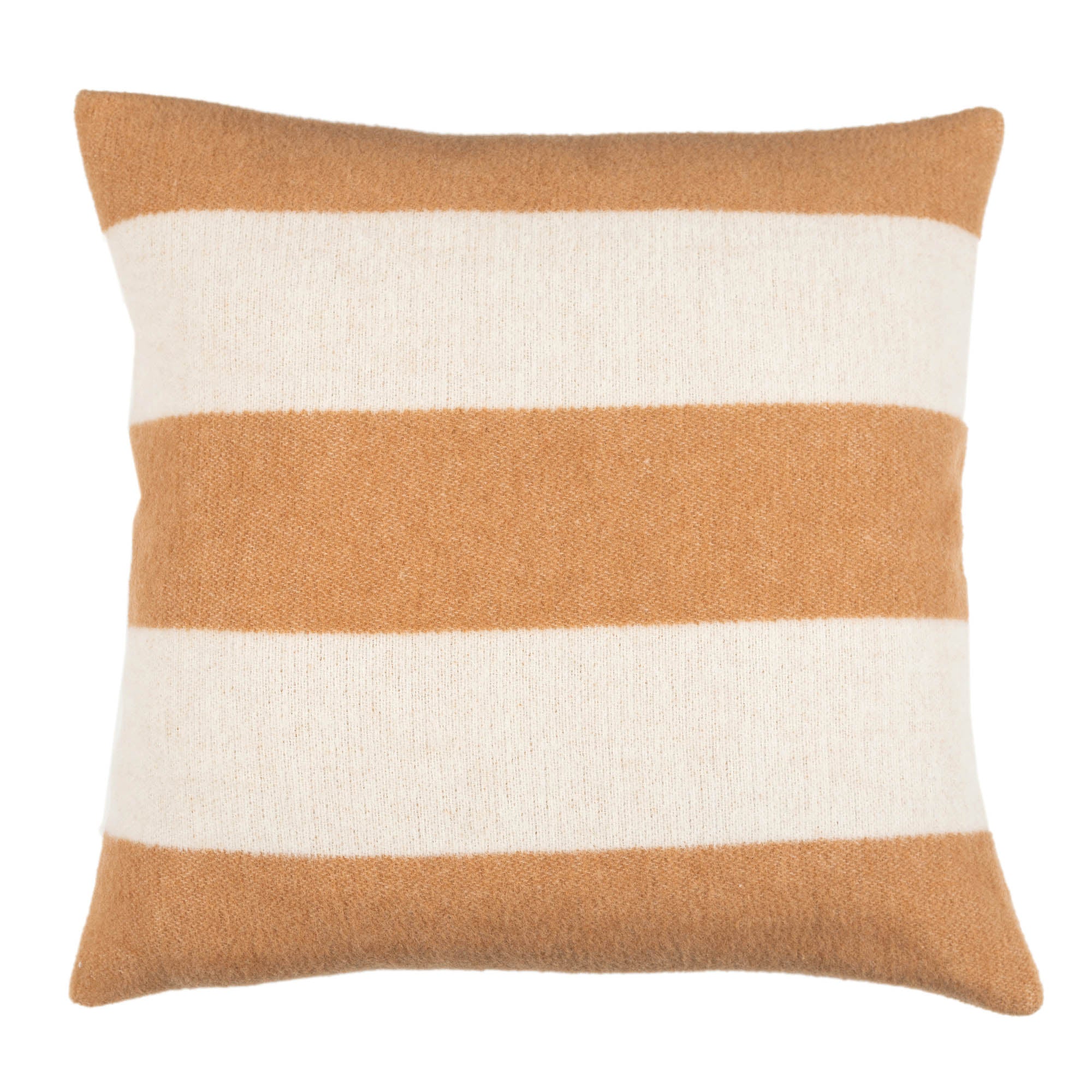 Wollkissen 45x45cm mit Streifenmuster in Cammello-Braun-Offwhite