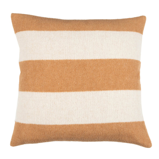 Wollkissen 45x45cm mit Streifenmuster in Cammello-Braun-Offwhite