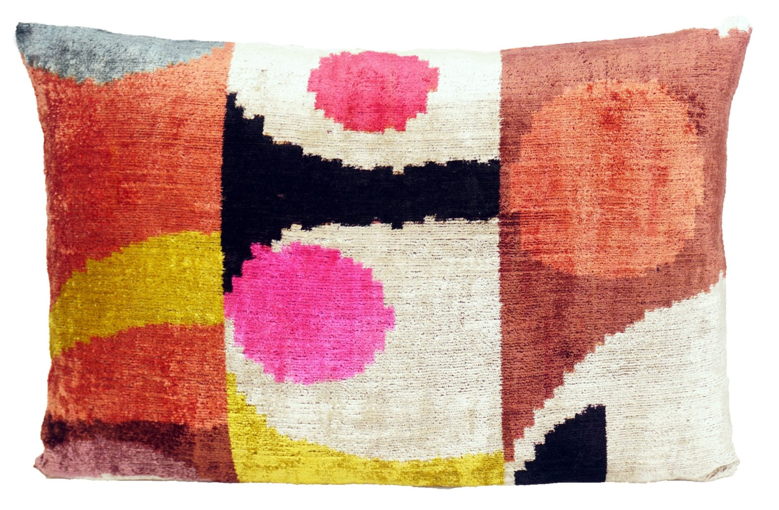 Seidenkissen 40x60cm mit Geometrie Rundformen in Offwhite-Schwarz-Rosé-Orange