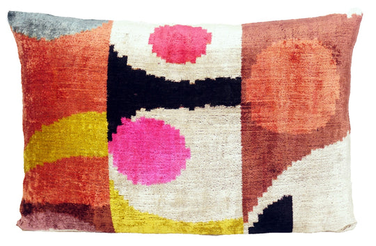 Seidenkissen 40x60cm mit Geometrie Rundformen in Offwhite-Schwarz-Rosé-Orange