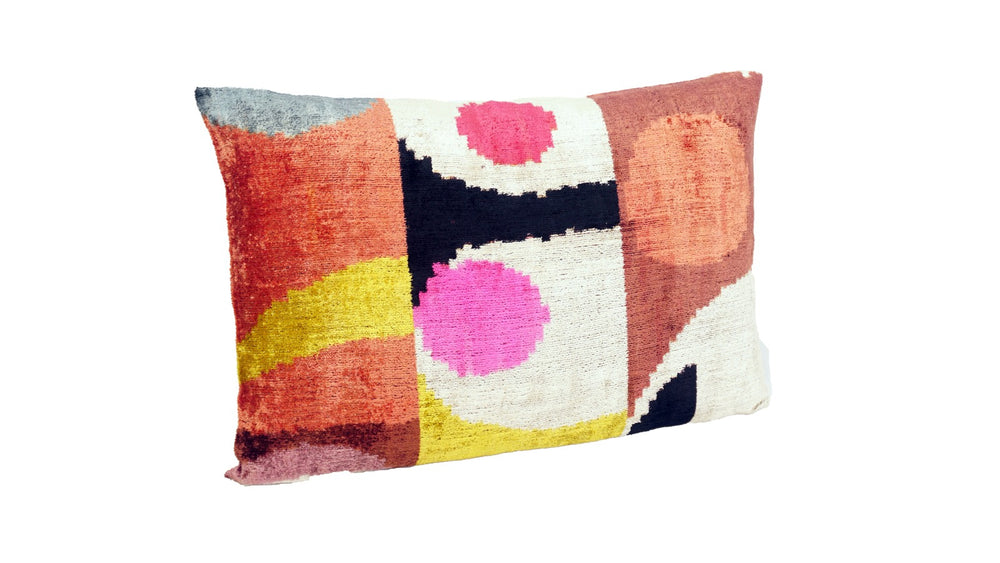 Seidenkissen 40x60cm mit Geometrie Rundformen in Offwhite-Schwarz-Rosé-Orange