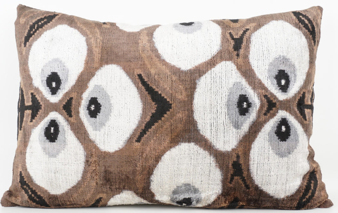 Seidenkissen 40x60cm mit Grafik-Ovalen in Dunkelbraun-Offwhite-Schwarz-Grau