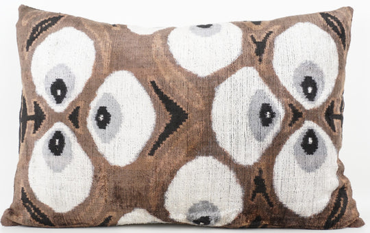 Seidenkissen 40x60cm mit Grafik-Ovalen in Dunkelbraun-Offwhite-Schwarz-Grau