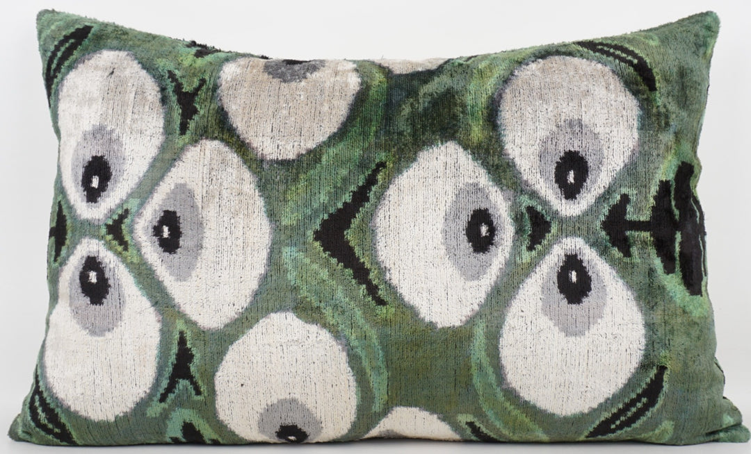 Seidenkissen 40x60cm mit Grafik-Ovalen in Grün-Offwhite-Schwarz-Grau