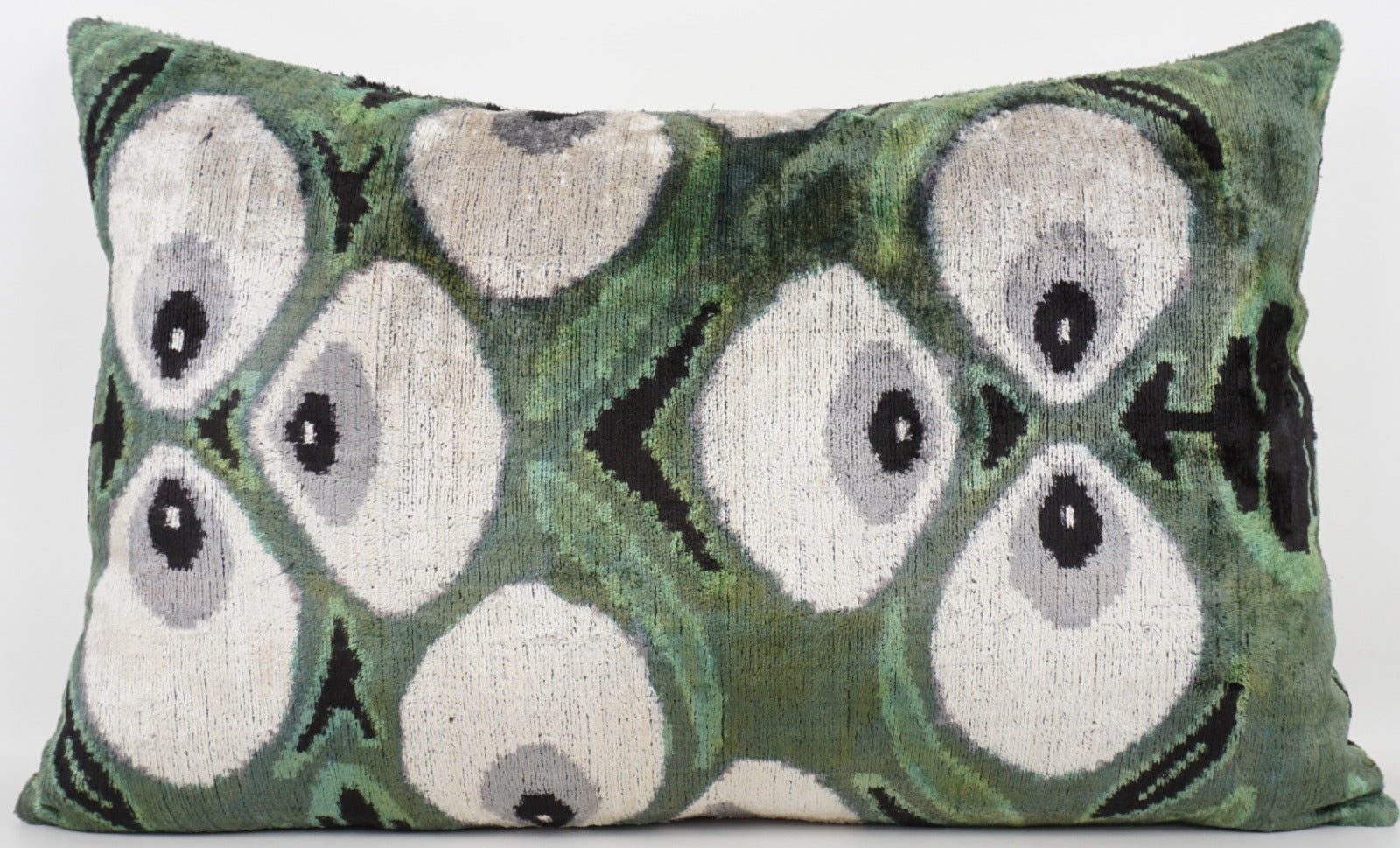 Seidenkissen 40x60cm mit Grafik-Ovalen in Grün-Offwhite-Schwarz-Grau
